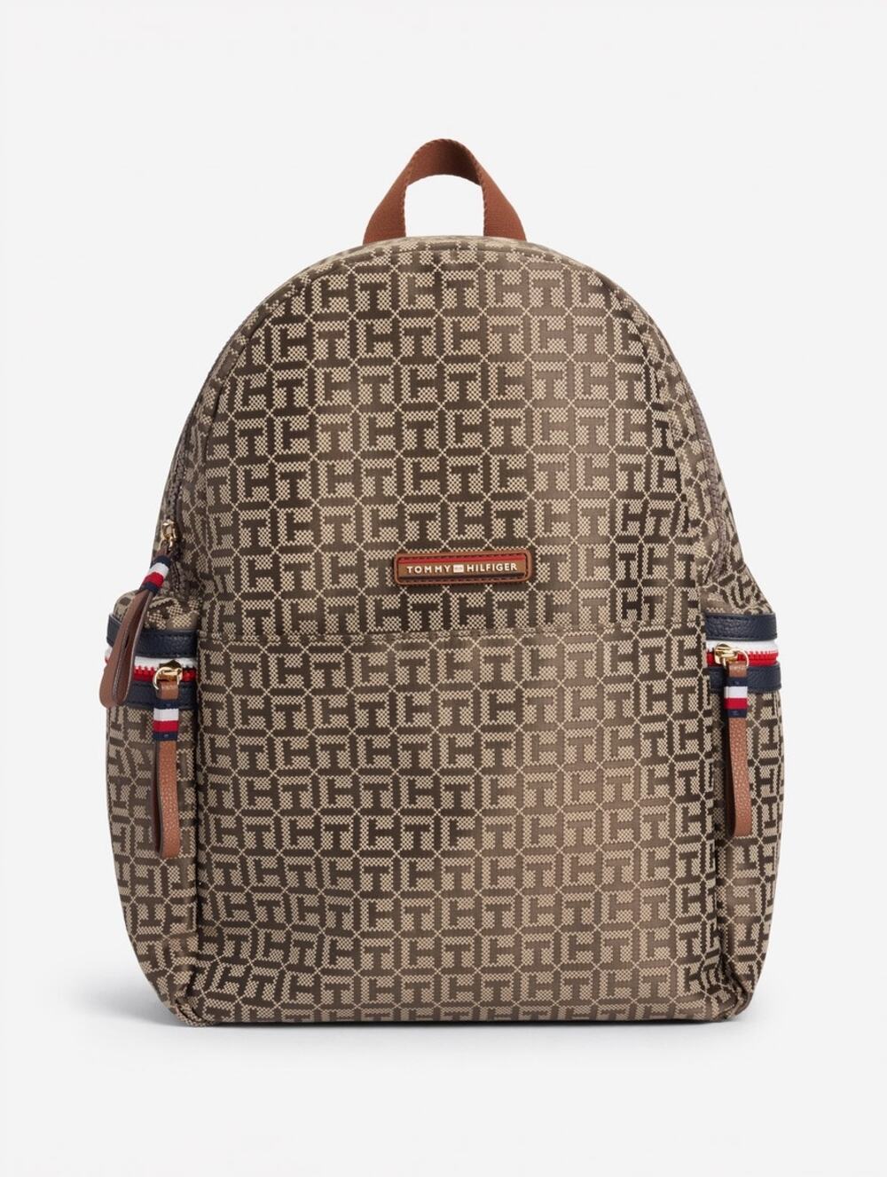 Tommy Hilfiger Monogram Backpack Brown Travel Laptop School Bag NWT